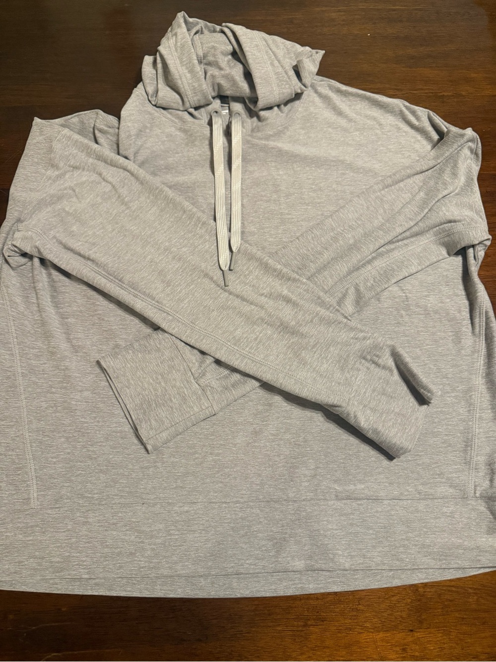 Womens Light Gray Hooded Long-Sleeve Shirt